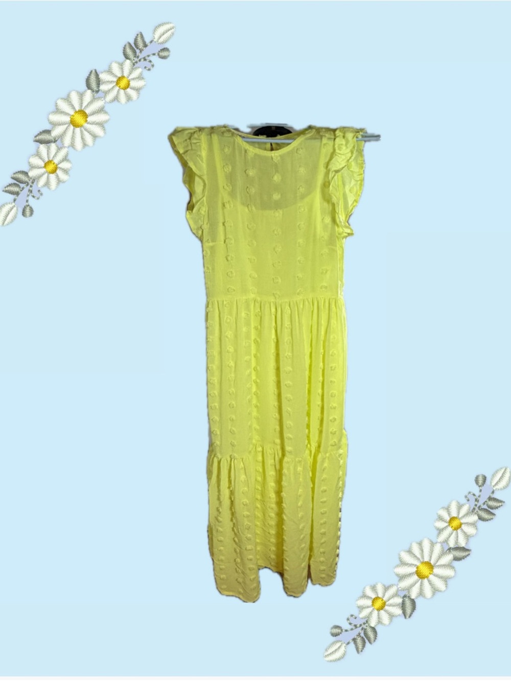 Sunday Up Lemon Yellow/Neon Midi Dress with Ruffle Sleeves
